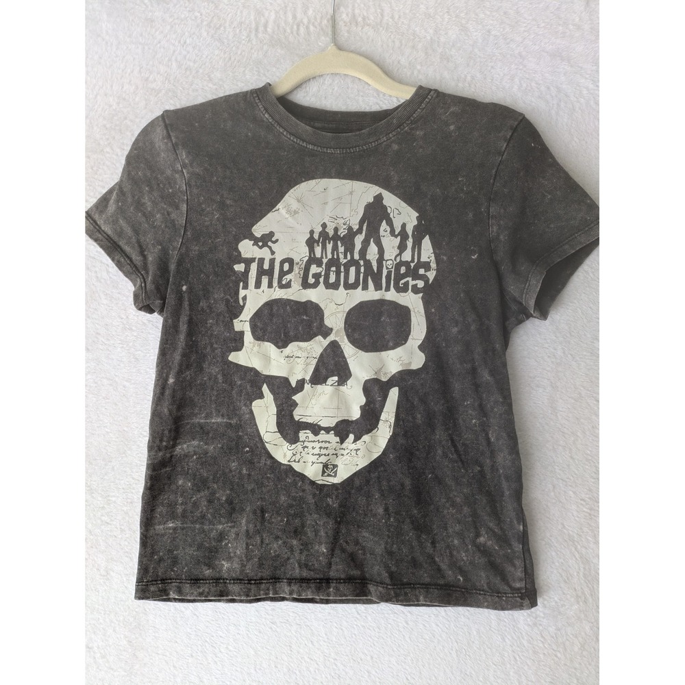 The Goonies T-Shirt Women's XS Black Acid Wash Skull Graphic Short Sleeve Casual